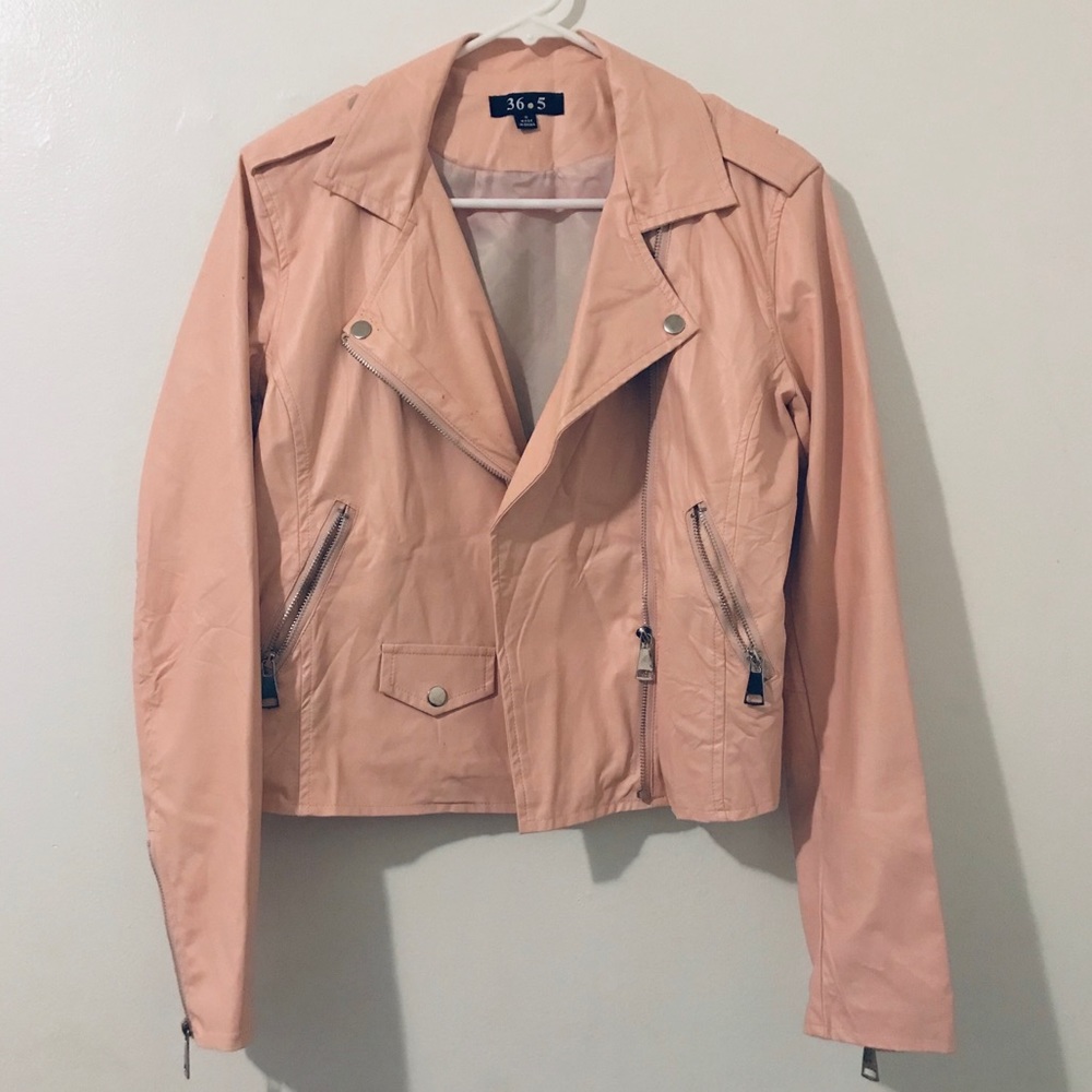 Light Pink, Faux Leather Jacket